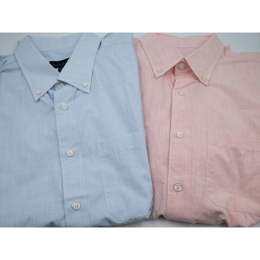 Lot of 2 Scott Barber Mens Cotton Short Sleeve Slim Shirts Pink Blue Turkey L